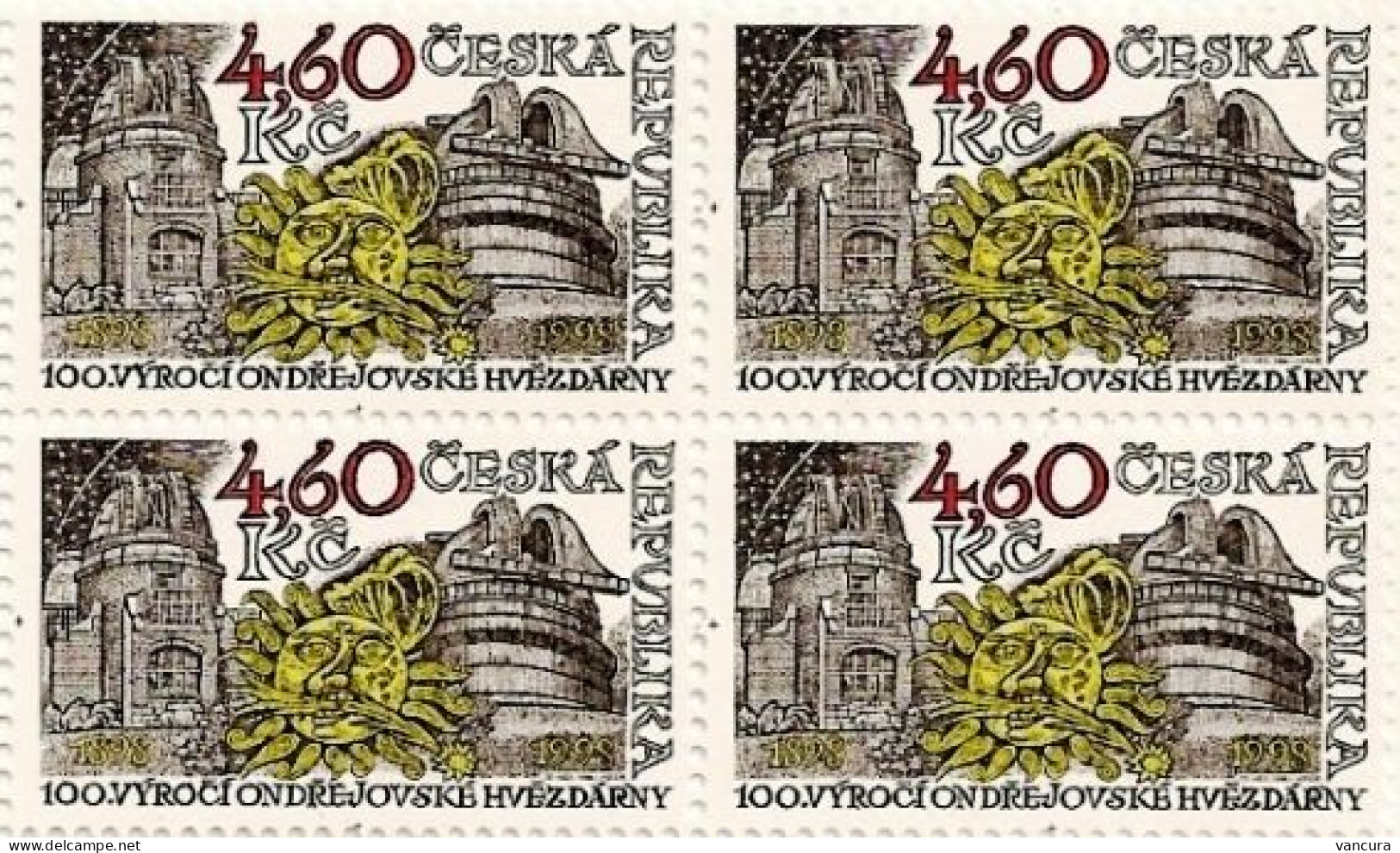 ** 173 Czech Republic Centenary Of Ondrejov Observatory 1998 - Block Of 4 - Unused Stamps