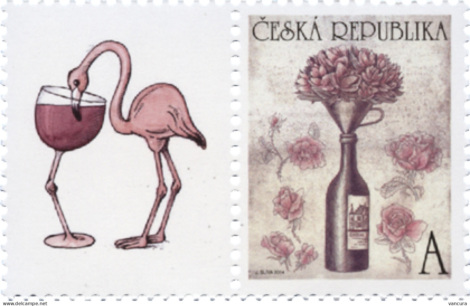 822 Czech Republic Bouquet Roses, Wine, Flamingo 2014 - Flamencos