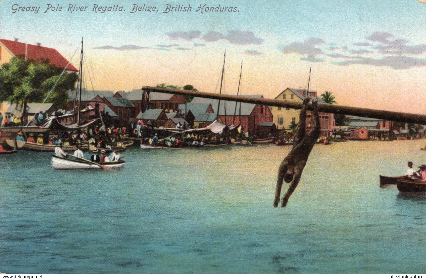 GREASY POLE RIVER REGATTA - BELIZE - BRITISH HONDURAS - CARTOLINA FP SPEDITA NEL 1908 - Belize