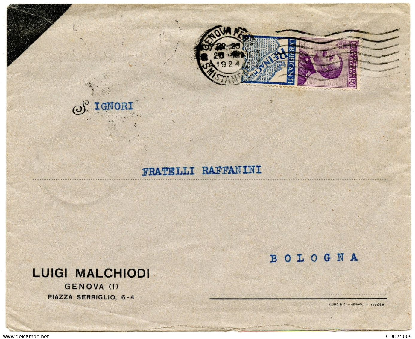 ITALIE - 50C REINACH SUR LETTRE, 1924 - Pubblicitari