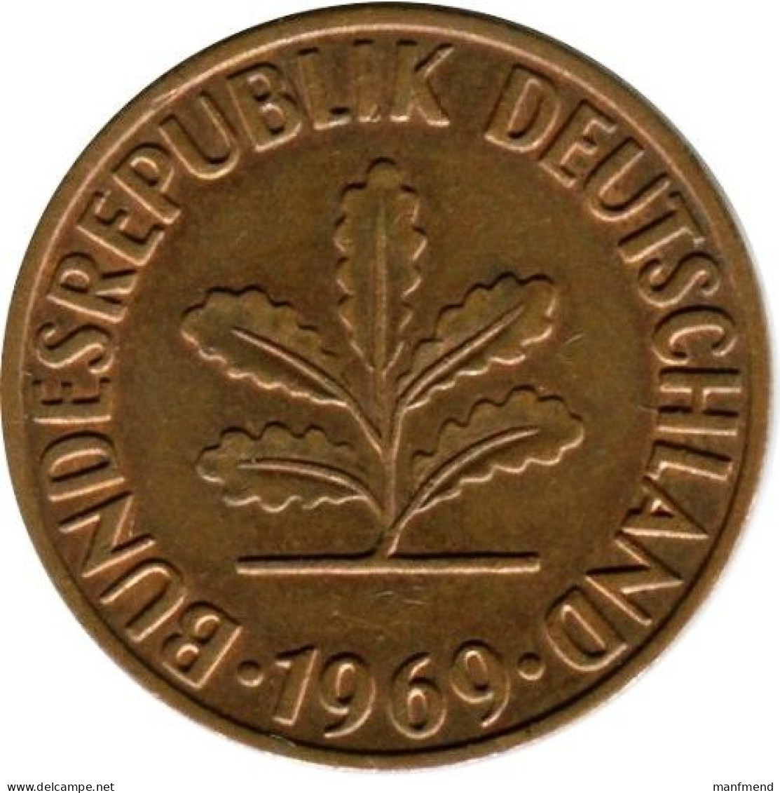 Germany - 1969 - KM 106a - 2 Pfennig - Mintmark "F" - Stuttgart - VF+ - 2 Pfennig