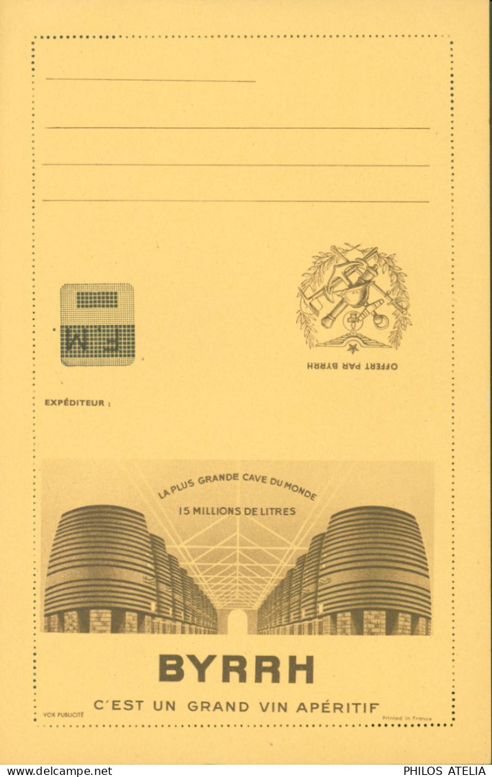 Guerre 40 Carte Lettre BYRRH Grand Vin Apéritif En FM Franchise Militaire - Guerra De 1939-45