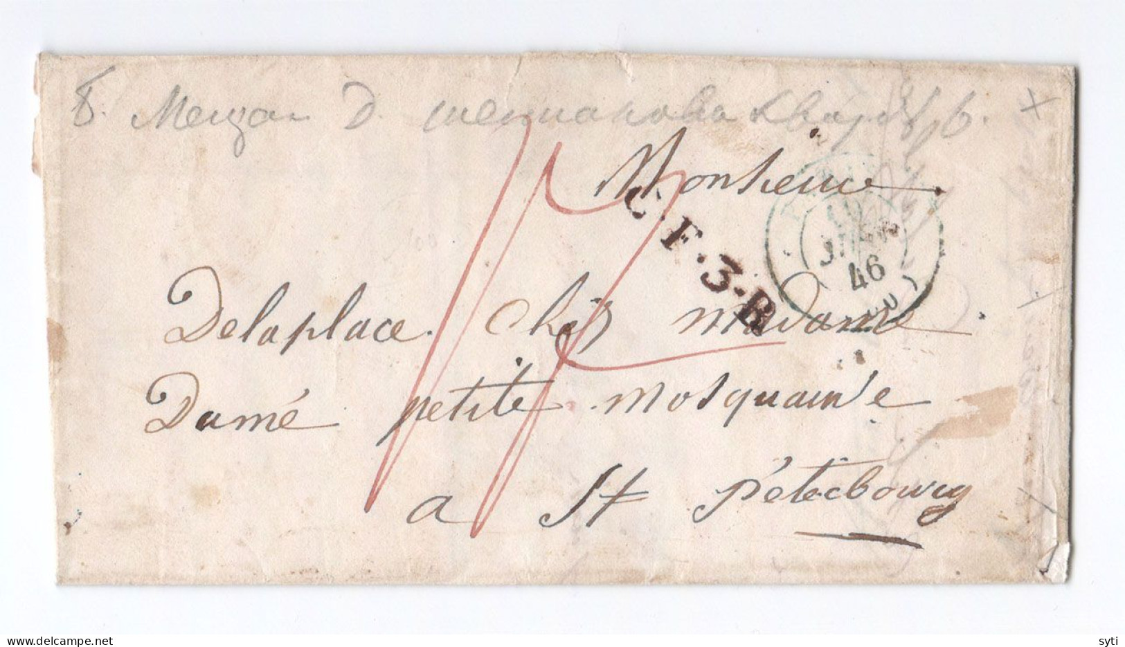 Russia 1846 Cover To St. Petersburg From Paris Received - MIDDAY Transit CF3R Interesting Postmark - Covers & Documents