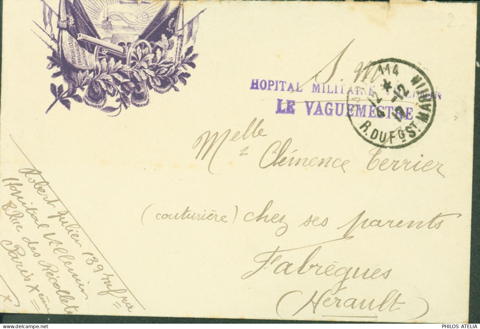 Guerre 14 Enveloppe Publicitaire Illustrée Byrrh Vin Cachet Hôpital Militaire Villemin CAD Paris 1917 - Guerra Del 1914-18