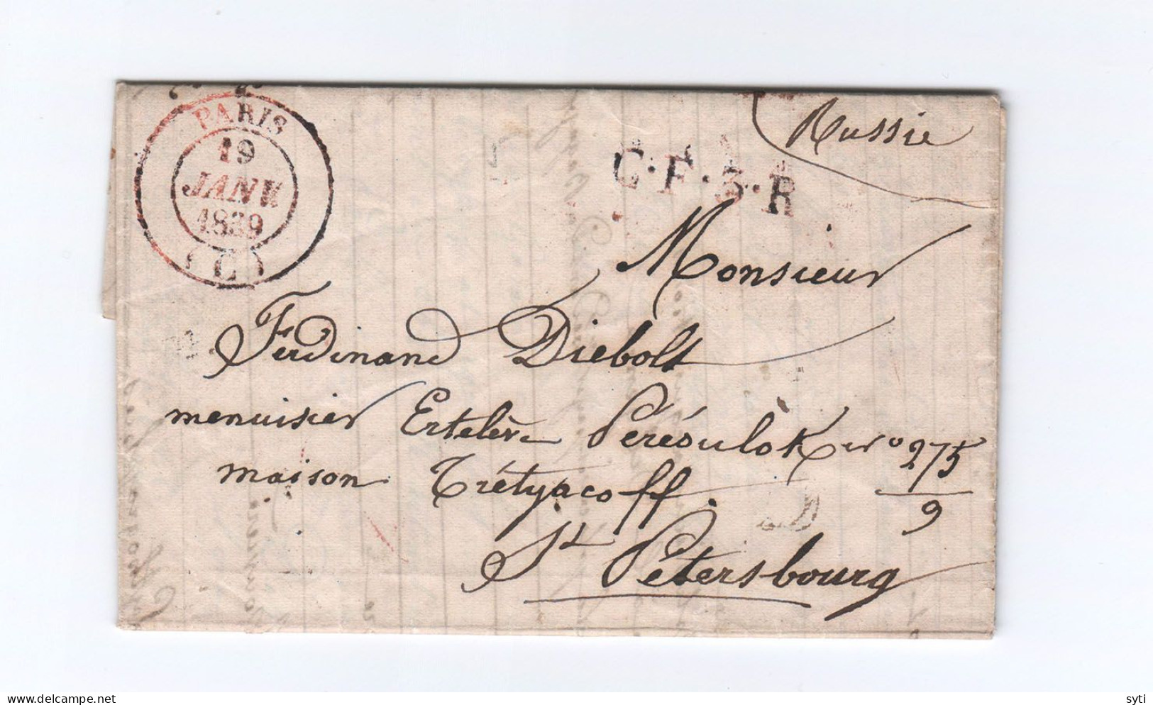 Russia 1839 Cover To St. Petersburg From Paris Received - MORNING Transit CF3R Interesting Postmark - Lettres & Documents