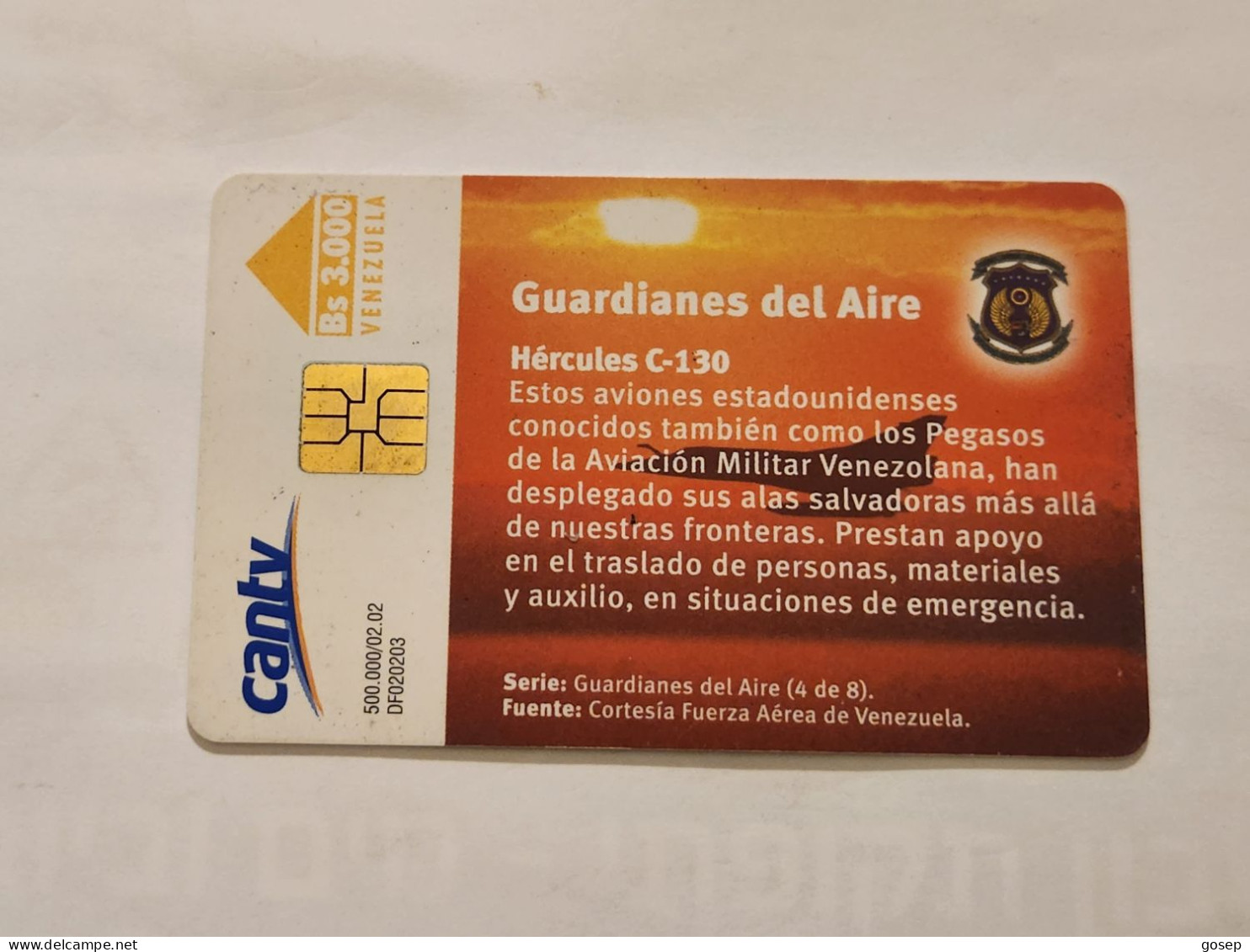 Venezuela-(VE-CAN2-0773)-Hercules C-130-(4/8)-(228)(Bs.3.000)(S020200490699)-used Card+1card Prepiad Free - Venezuela