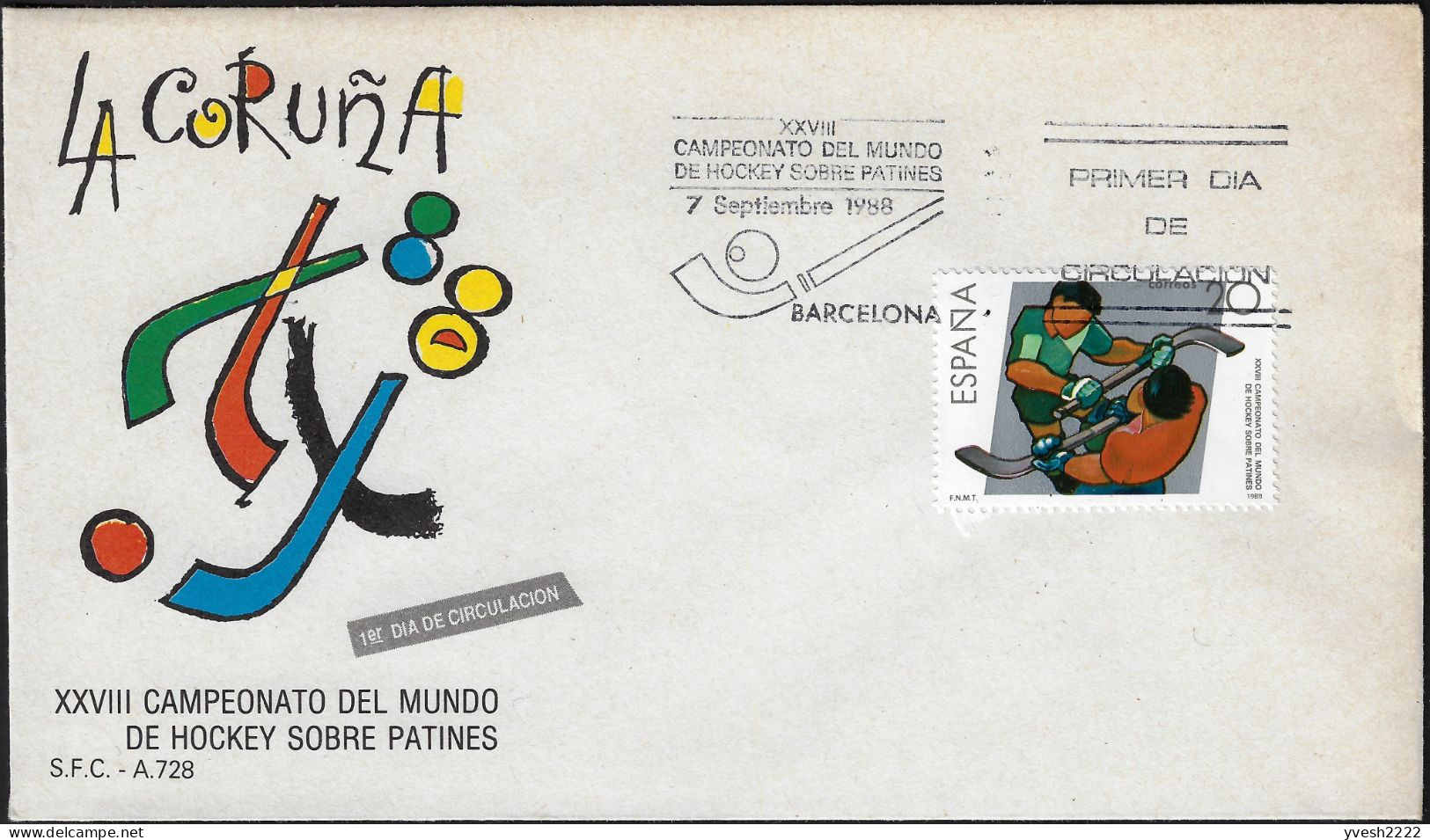 Espagne 1988 Y&T 2573. Barcelone, Championnat Du Monde. Hockey Sur Patins - Jockey (sobre Hierba)