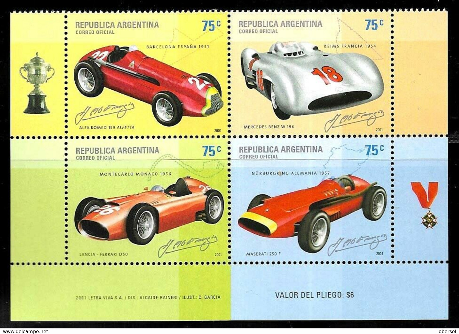 Argentina 2001 Cars One Complete Set Se-Tenant MNH - Nuevos