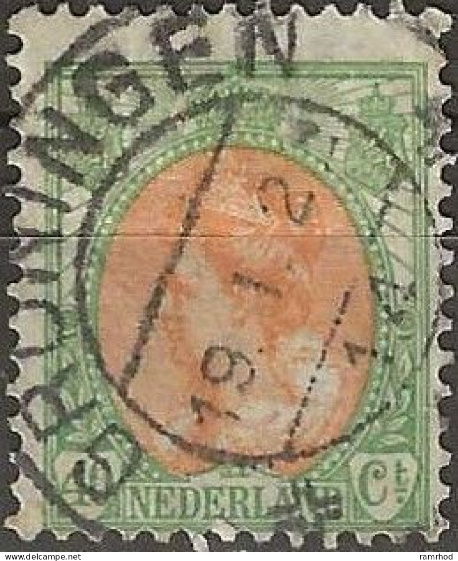 NETHERLANDS 1898 Queen Wilhemena - 40c. - Orange And Green FU - Gebruikt