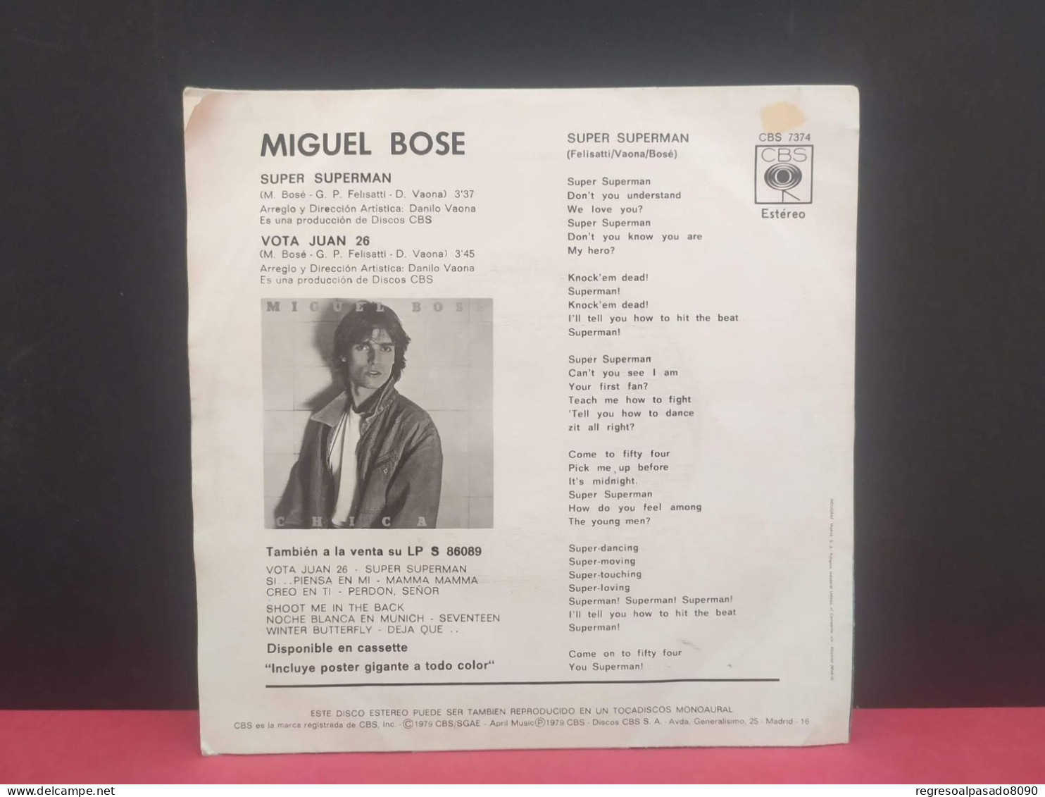 Disco Vinilo Single Miguel Bose Super Superman Vota Juan 26 Cbs 1974 - Zonder Classificatie