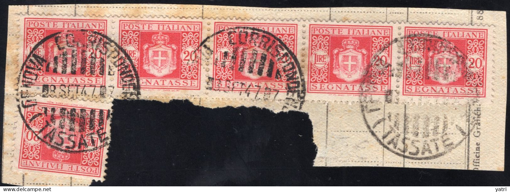 Luogotenenza - Segnatasse 20 Lire, Filigrana Ruota 1° Tipo, Usati Su Frammento Di Modulo Di Tassazione - Postage Due