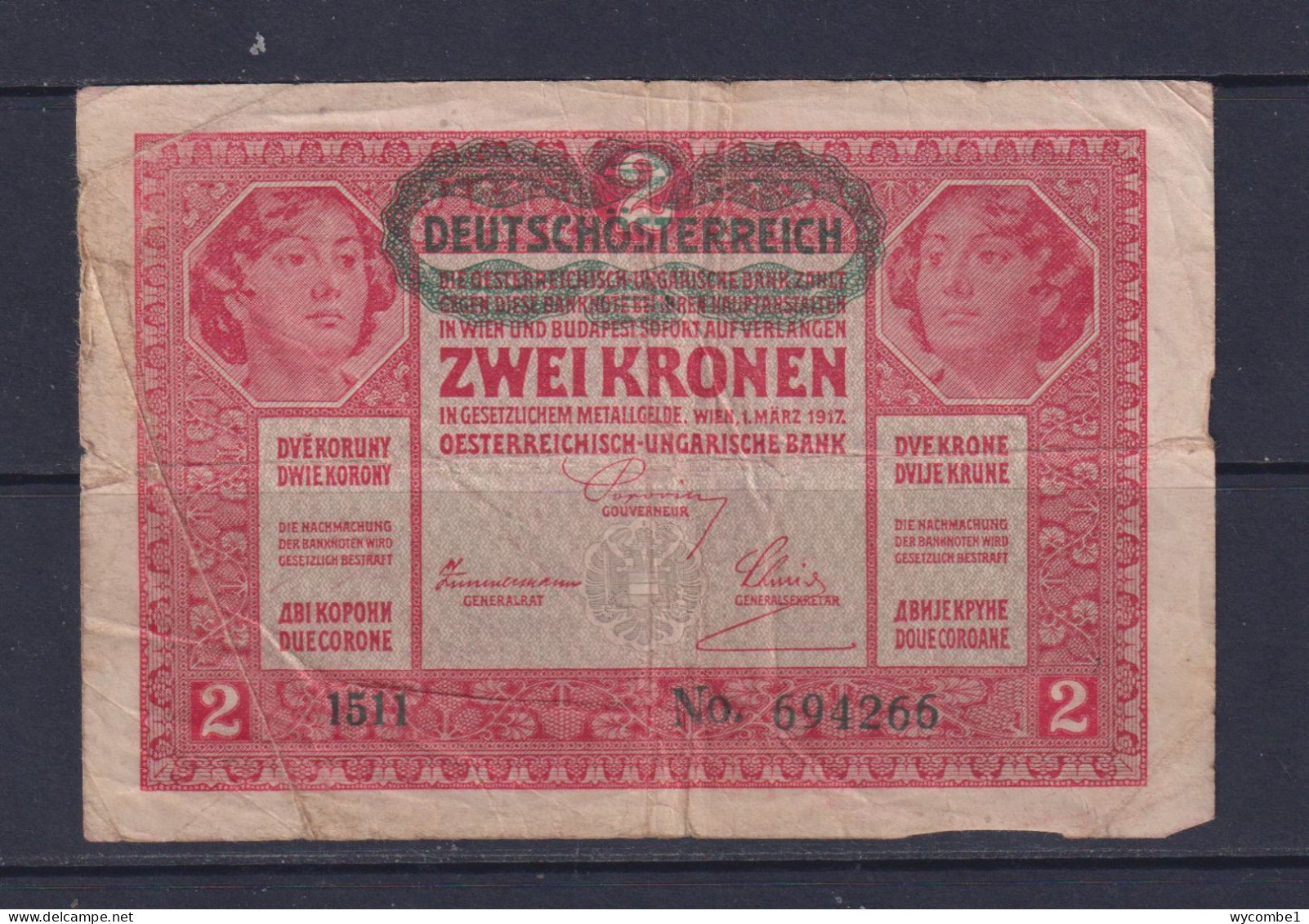 AUSTRIA - 1917 2 Kronen Circulated Banknote - Oesterreich