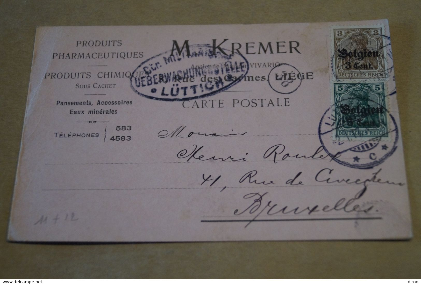 Guerre 14-18,courrier Avec Belle Oblitération Militaire,1917 ,censure ,pour Collection - OC38/54 Ocupacion Belga En Alemania