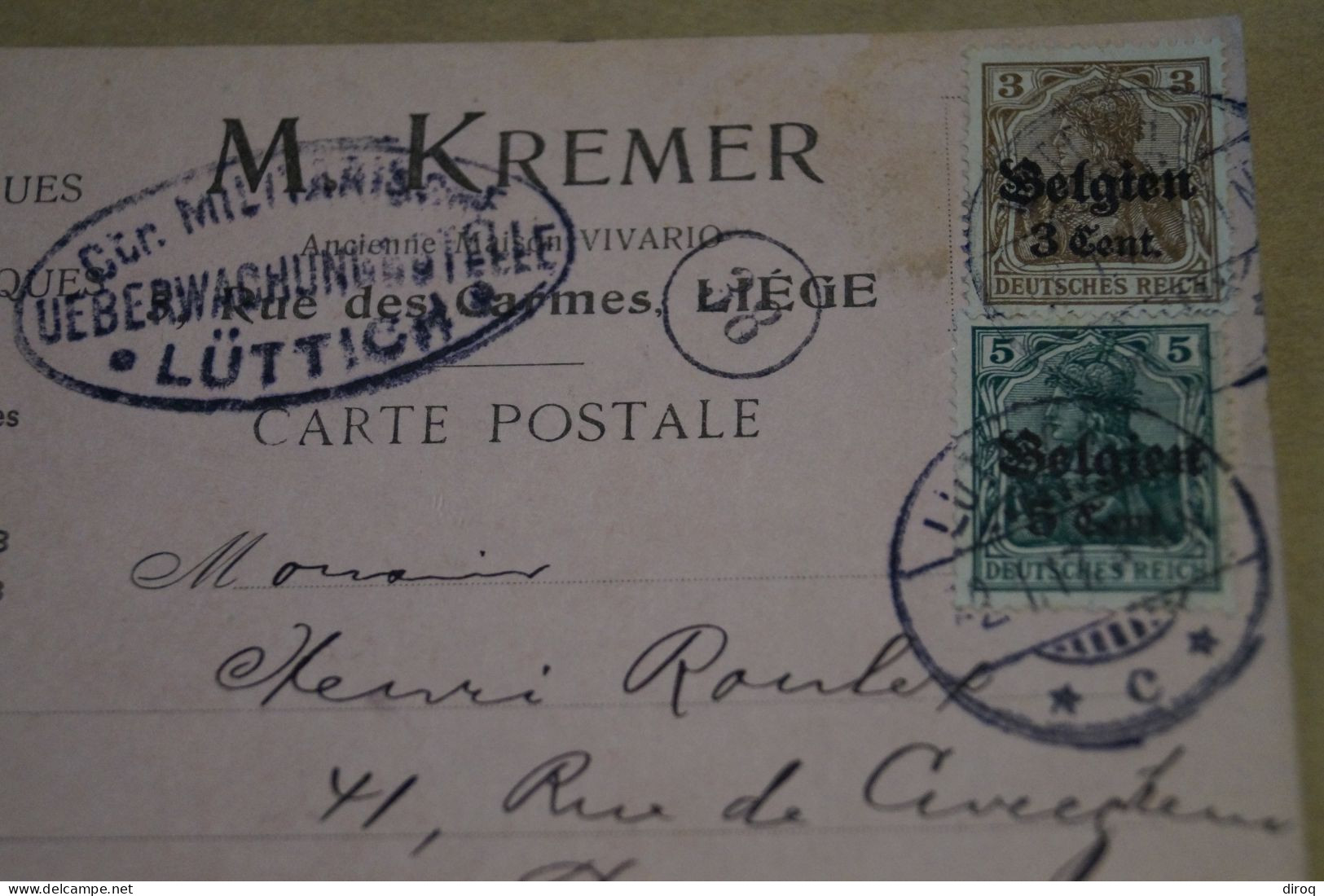 Guerre 14-18,courrier Avec Belle Oblitération Militaire,1917 ,censure ,pour Collection - OC38/54 Belgian Occupation In Germany