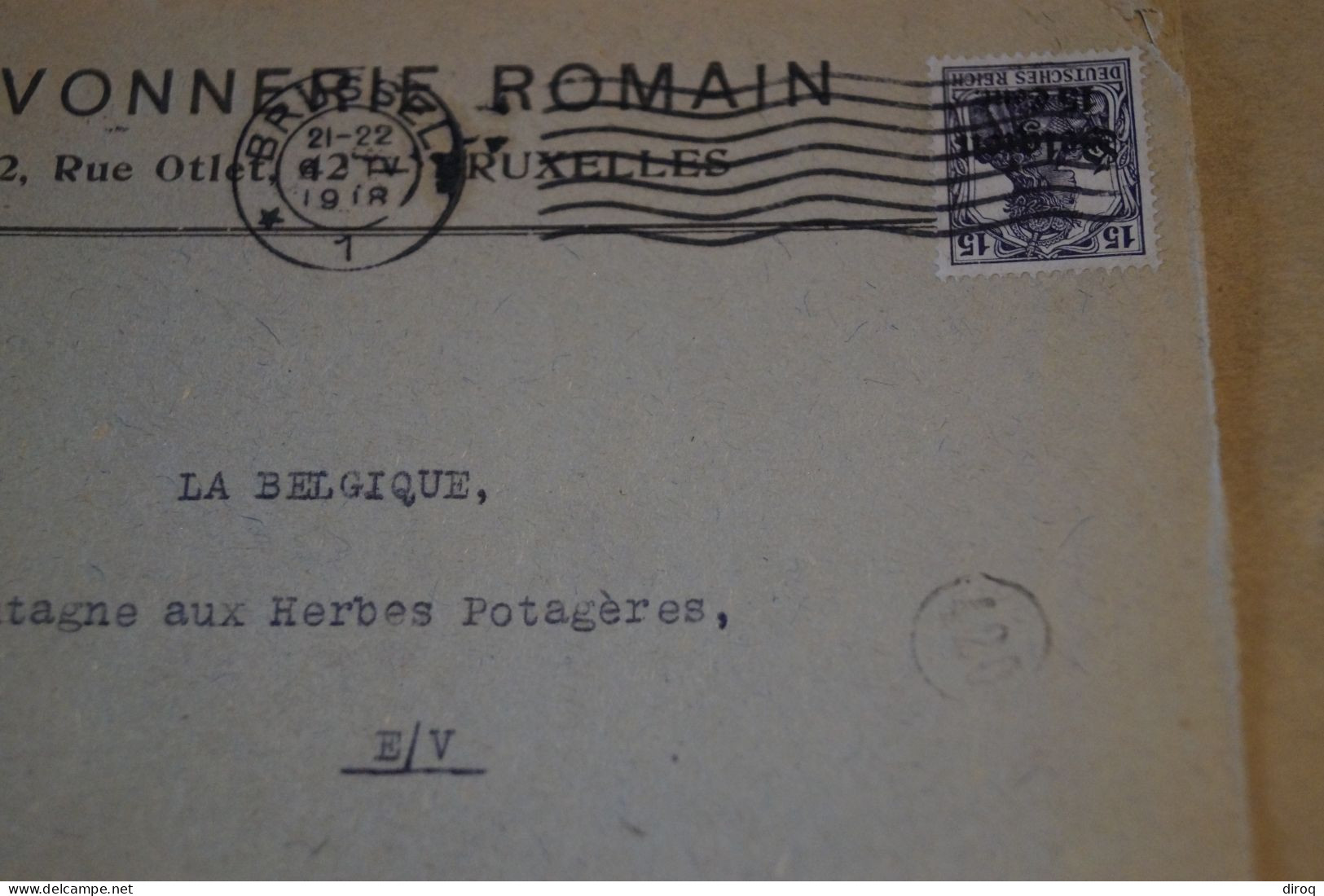 Guerre 14-18,courrier Avec Belle Oblitération Militaire,1918,timbre à L'envers ,censure ,pour Collection - OC38/54 Occupation Belge En Allemagne