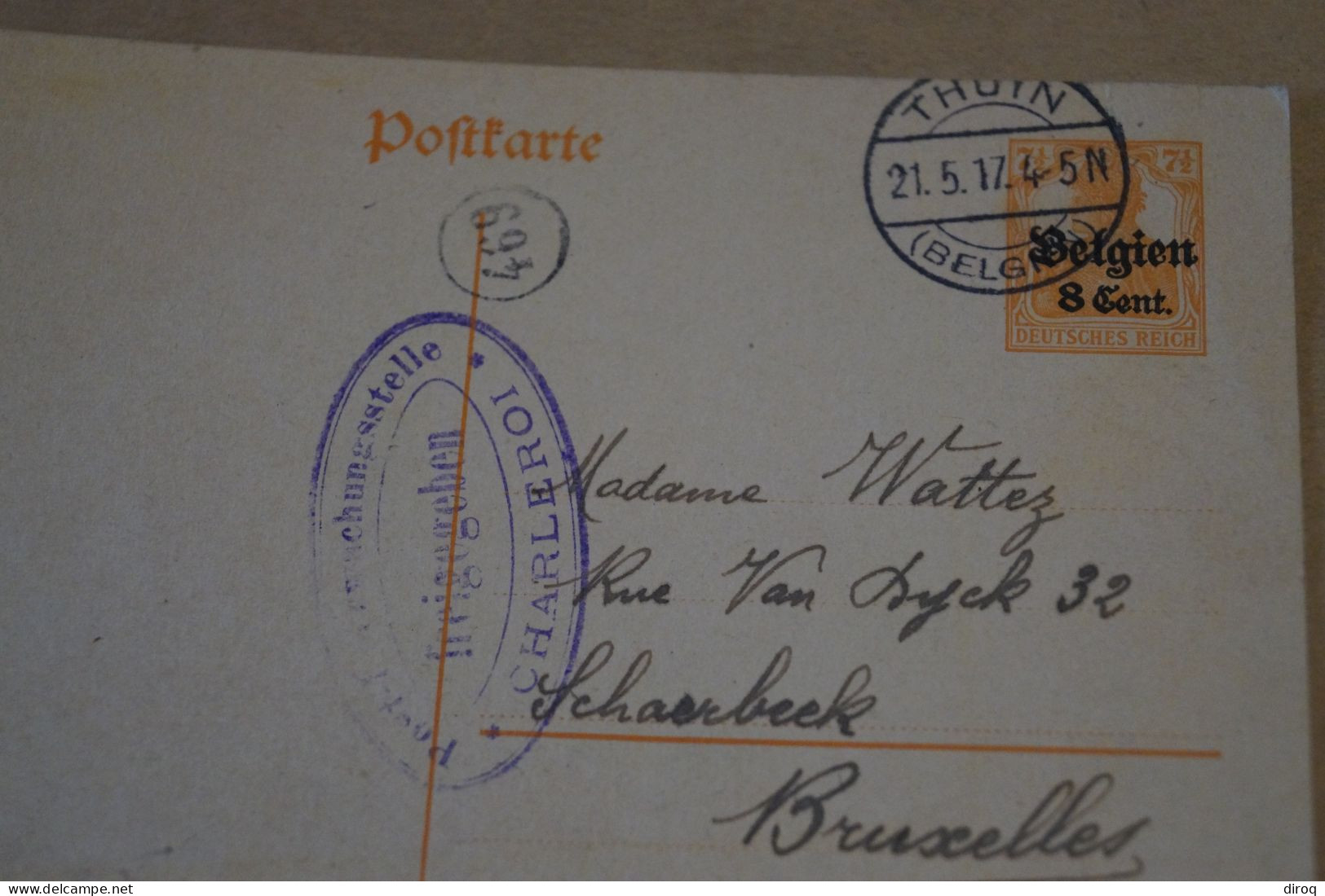 Guerre 14-18,courrier Avec Belle Oblitération Militaire Et Thuin 1917 ,censure ,pour Collection - OC38/54 Ocupacion Belga En Alemania