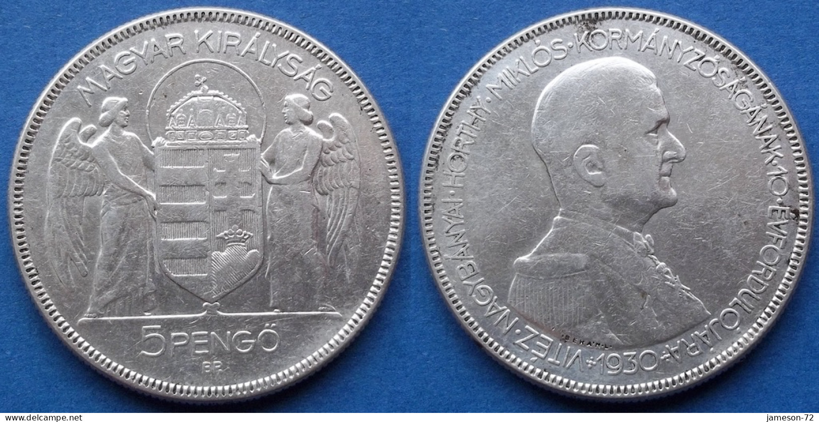 HUNGARY - Silver 5 Pengö 1930 "10th Ann. - Regency Of Admiral Horthy" KM# 512.1 Regency (1926-1945) - Edelweiss Coins - Hongrie