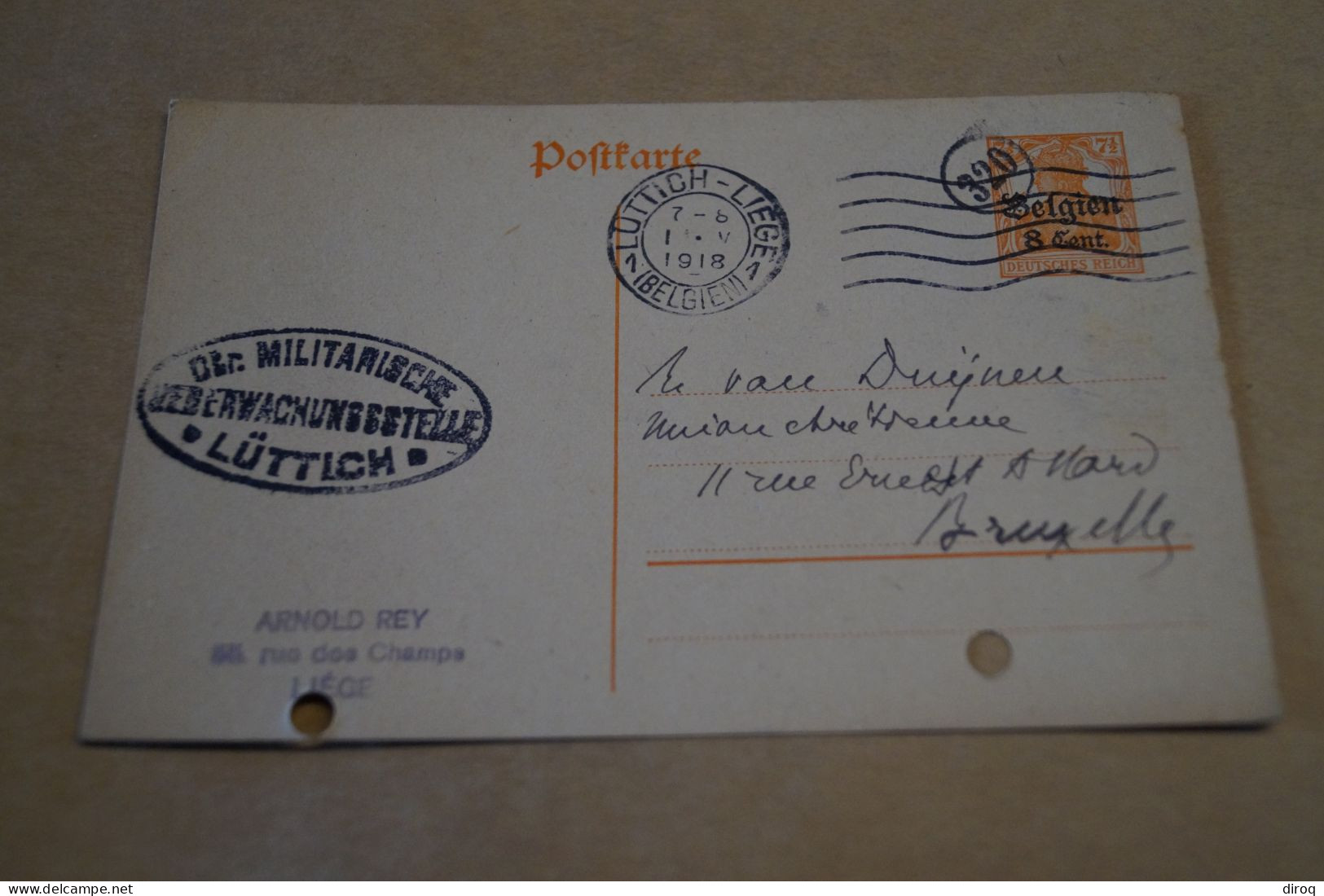 Guerre 14-18,courrier Avec Belle Oblitération Militaire , 1918 ,censure ,pour Collection - OC38/54 Belgian Occupation In Germany