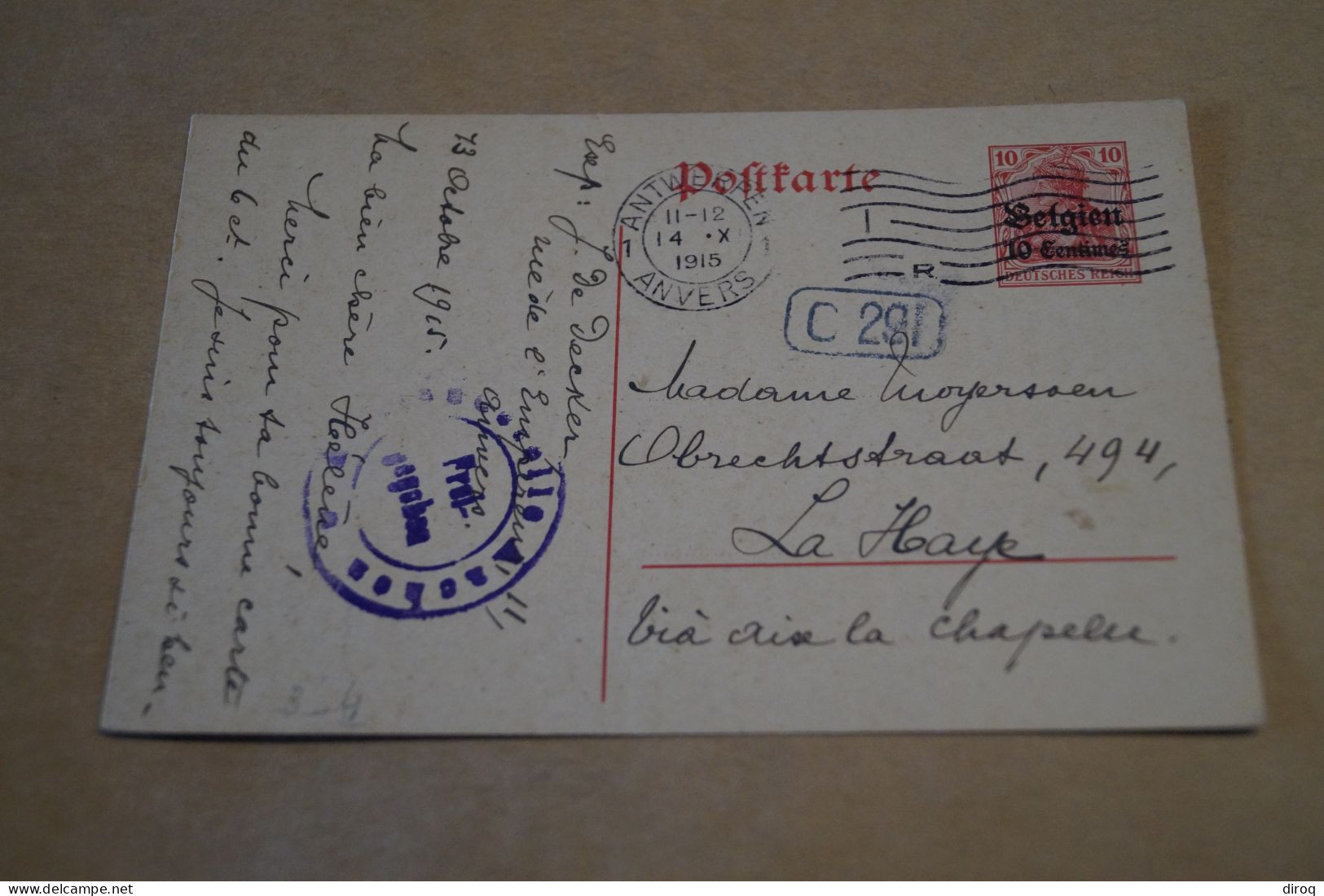 Guerre 14-18,courrier Avec Belle Oblitération Militaire , 1915 ,censure ,pour Collection - OC38/54 Belgian Occupation In Germany