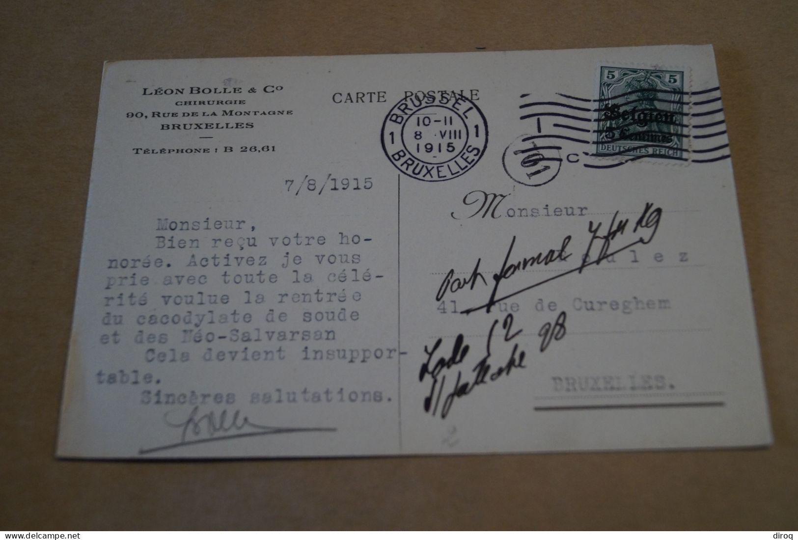 Guerre 14-18,courrier Avec Belle Oblitération Militaire , 1915 Sur Carte Postale Pharmacie à Bruxelles - OC38/54 Belgische Bezetting In Duitsland