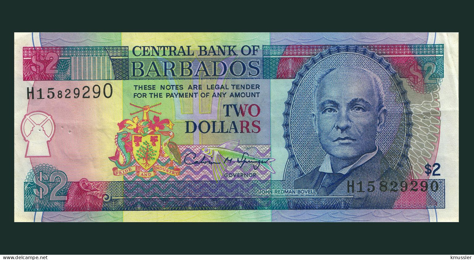 # # # Banknote Barbados 2 Dollars (P-46) UNC # # # - Andorra