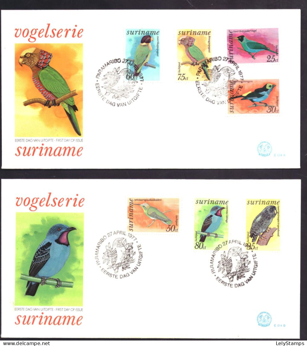 Suriname Republiek / Surinam Republic FDC E014 A T/m D + T1 Birds Nature Animals (4 Scans) (1977) - Suriname