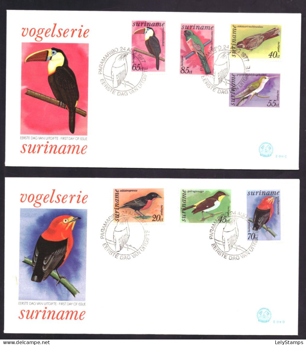 Suriname Republiek / Surinam Republic FDC E014 A T/m D + T1 Birds Nature Animals (4 Scans) (1977) - Suriname