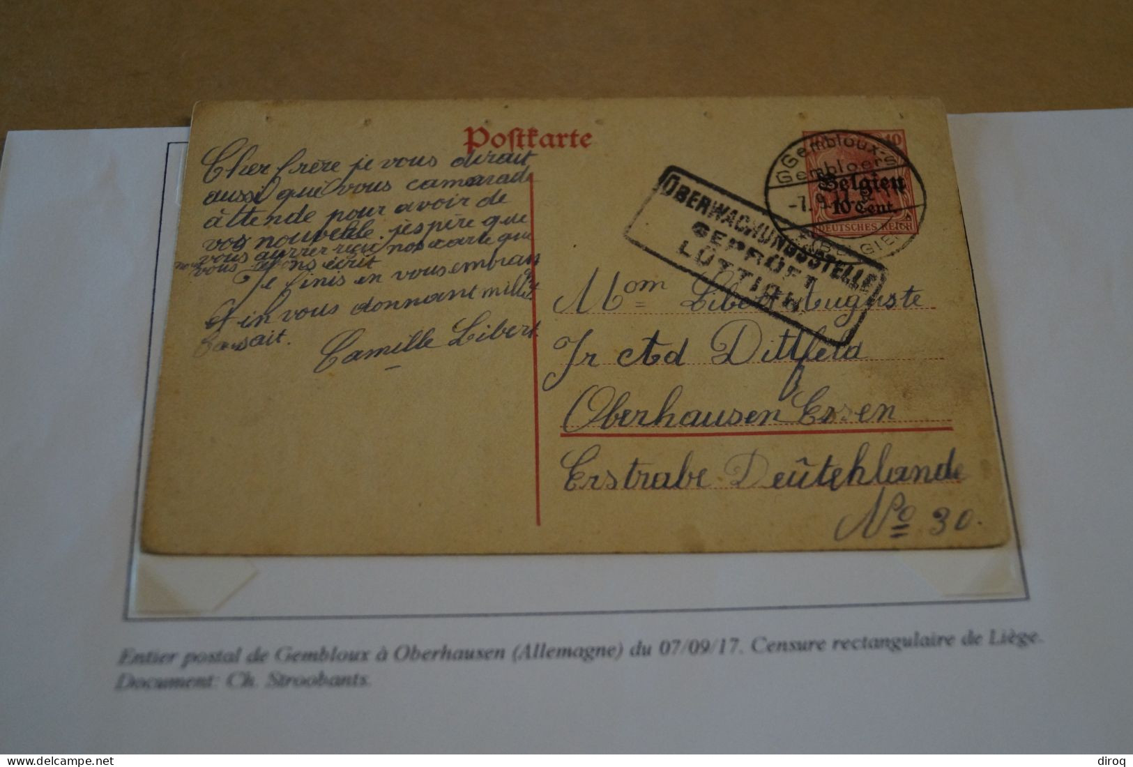 Courrier,envoi,guerre 14-18,oblitération De Gembloux,oblitération Militaire,occupation Allemande 1917 - OC38/54 Occupazione Belga In Germania