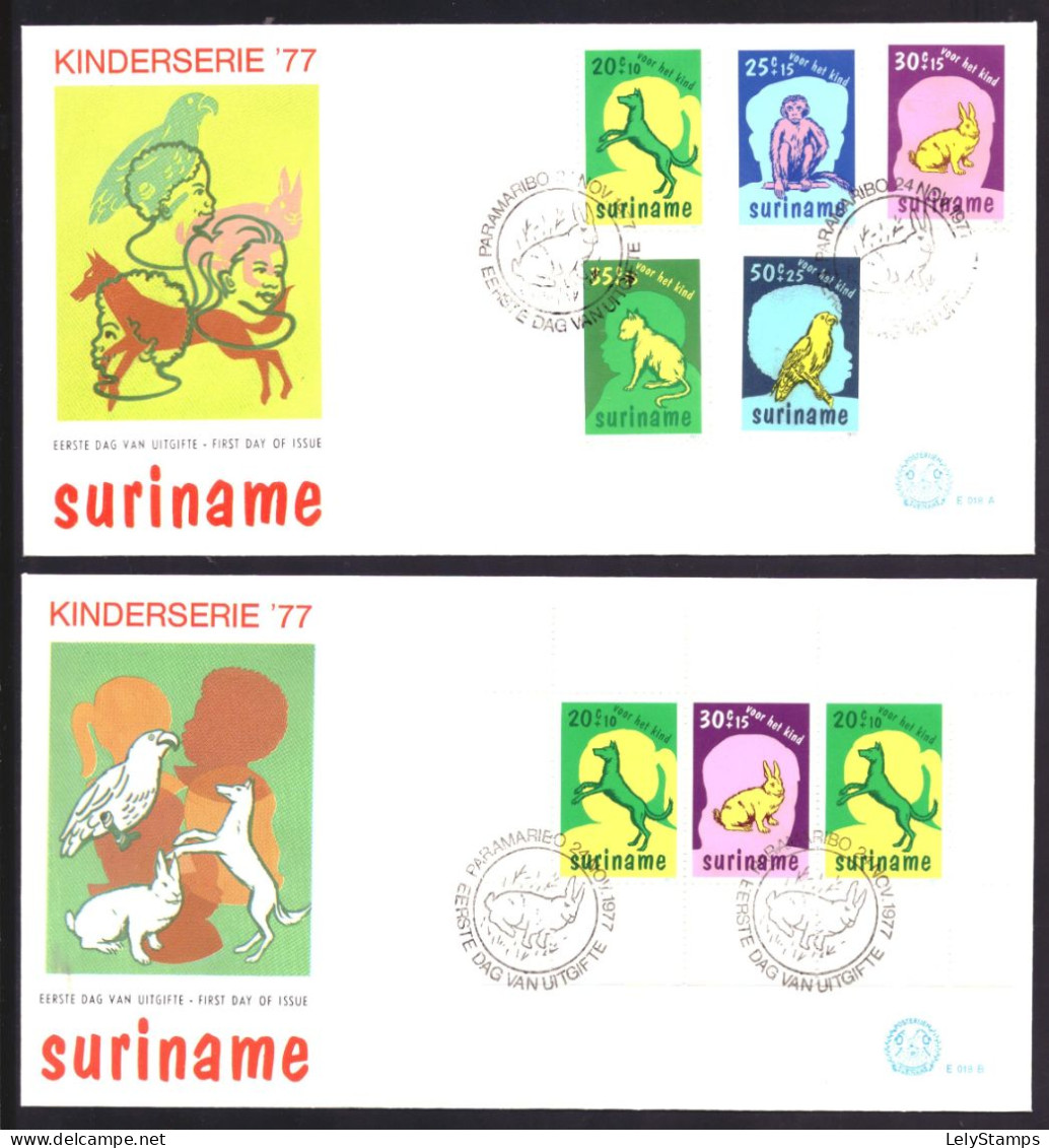 Suriname Republiek / Surinam Republic FDC E018 A&B Animals Nature Child Welfare (1977) - Suriname