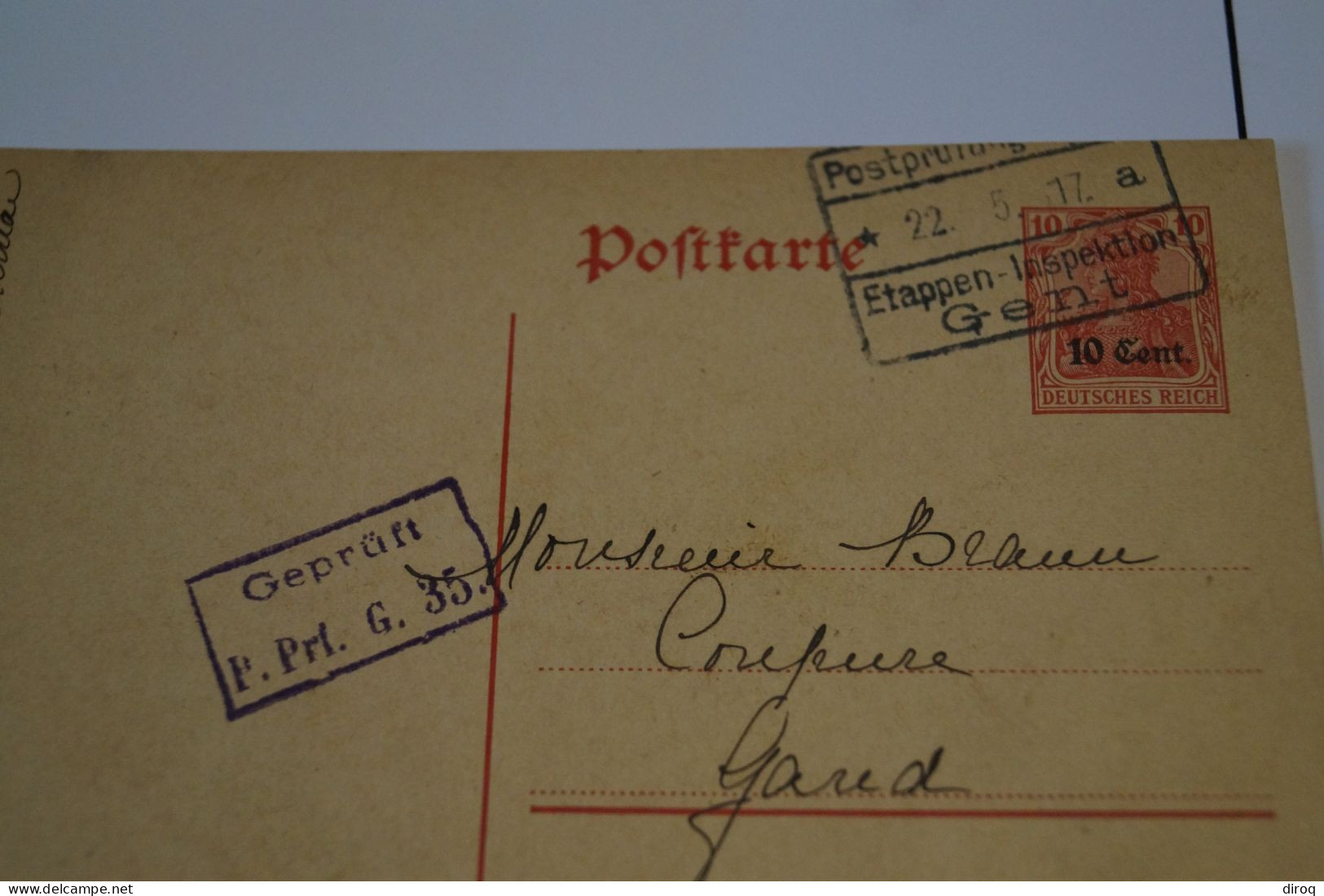 Courrier,envoi,guerre 14-18,RARE,Zone Des étapes,oblitération Militaire,occupation Allemande 1917 - OC38/54 Belgische Bezetting In Duitsland