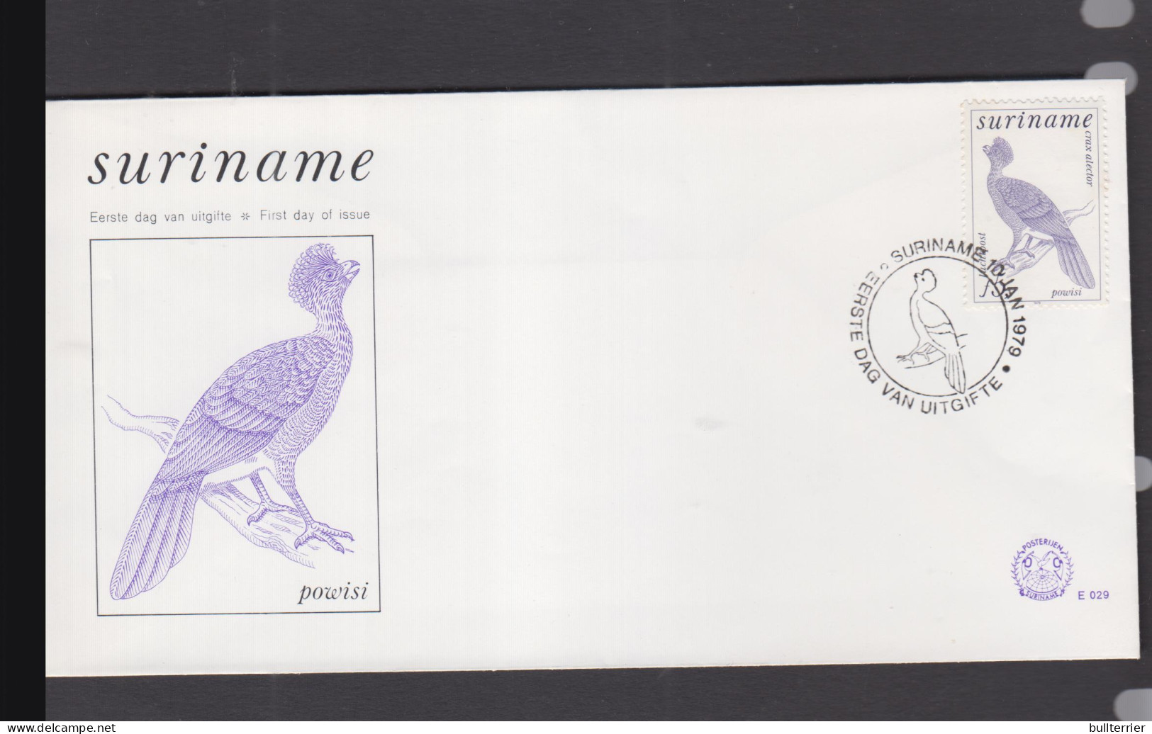 BIRDS - SURINAM -  1979 -   5 GLD AIR / BLACK CORRSOW  ON  ILLUSTRATED FDC - Grues Et Gruiformes