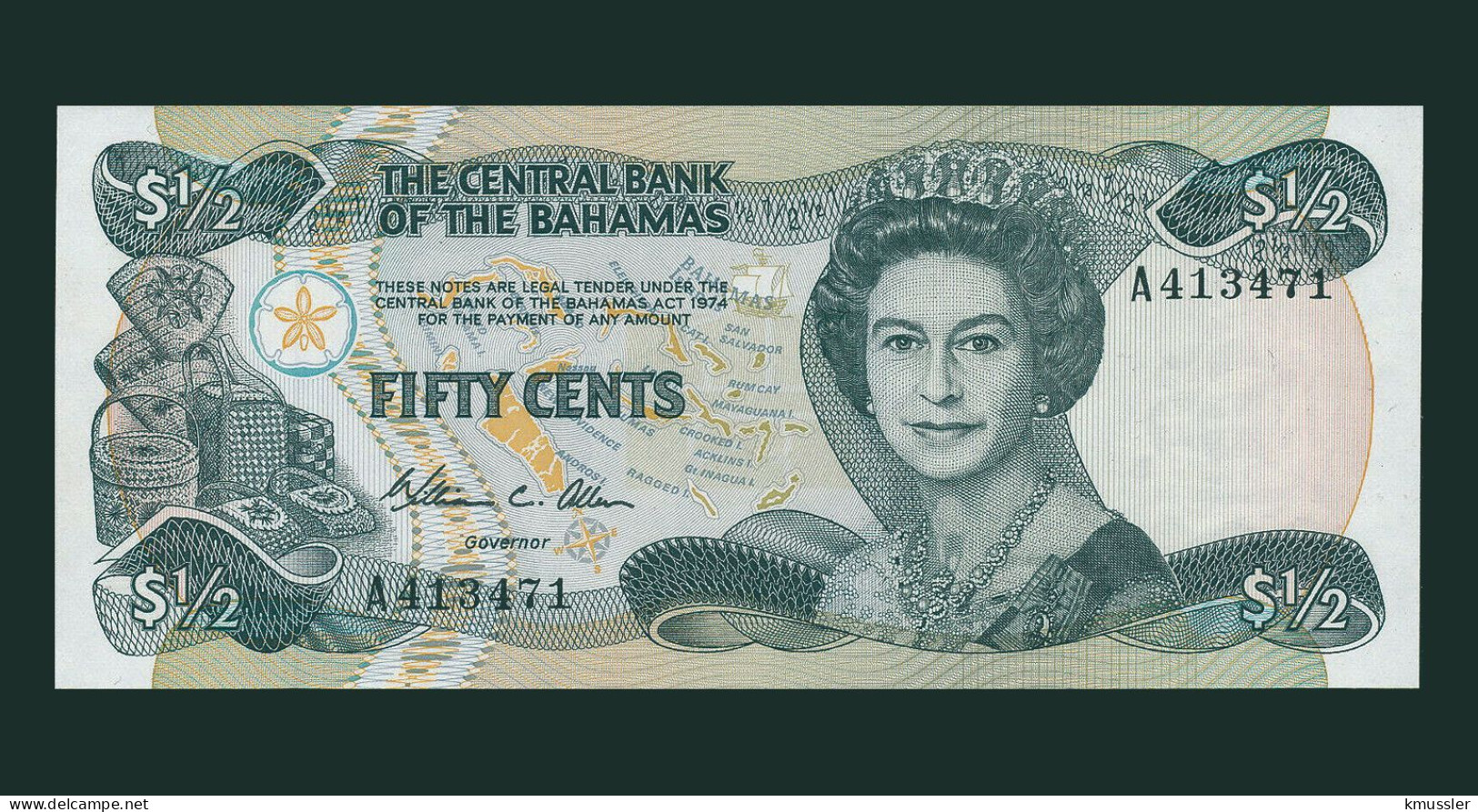 # # # Banknote Bahamas ½ Dollar 1984 (P-42) UNC # # # - Bahama's