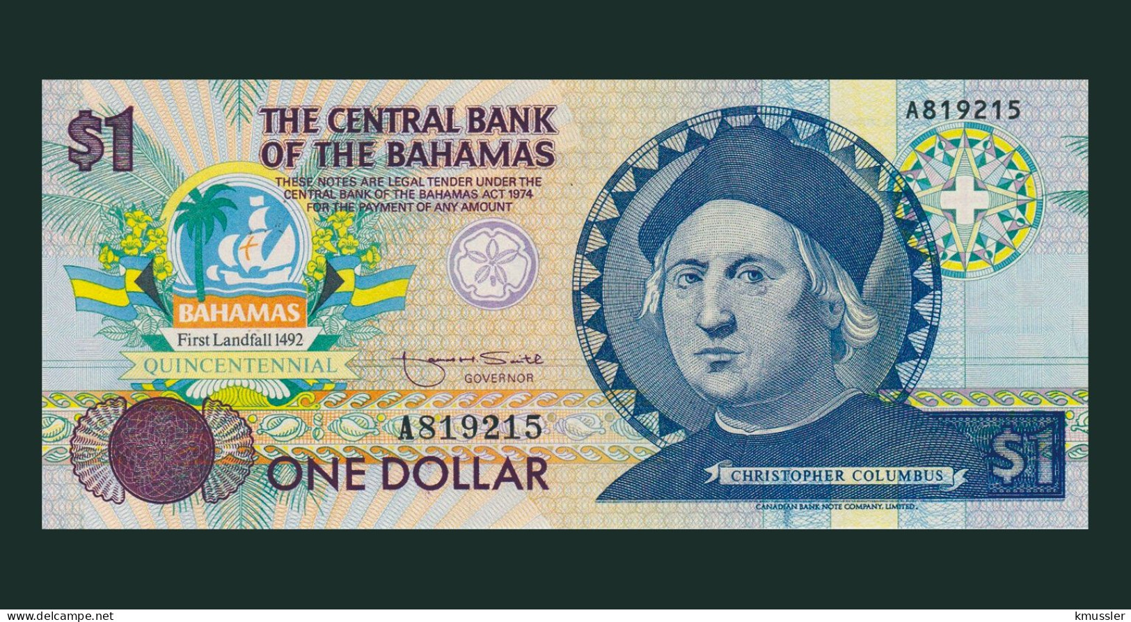 # # # Banknote Bahamas (P-50) 1 Dollar 1992 UNC # # # - Bahama's