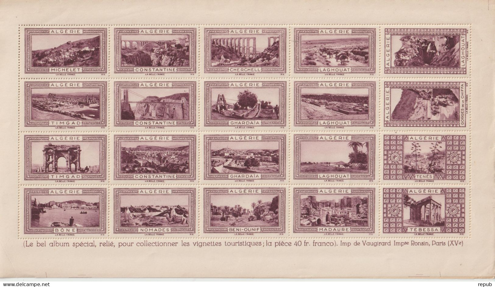 France Feuille Pli Central De 40 Vignettes Belle France Algérie ** MNH - Turismo (Vignette)