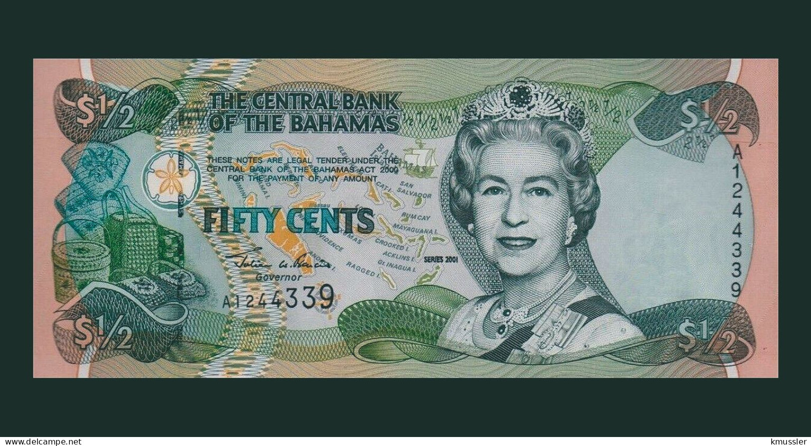 # # # Banknote Bahamas (P-68) ½ Dollar 2001 UNC # # # - Bahamas