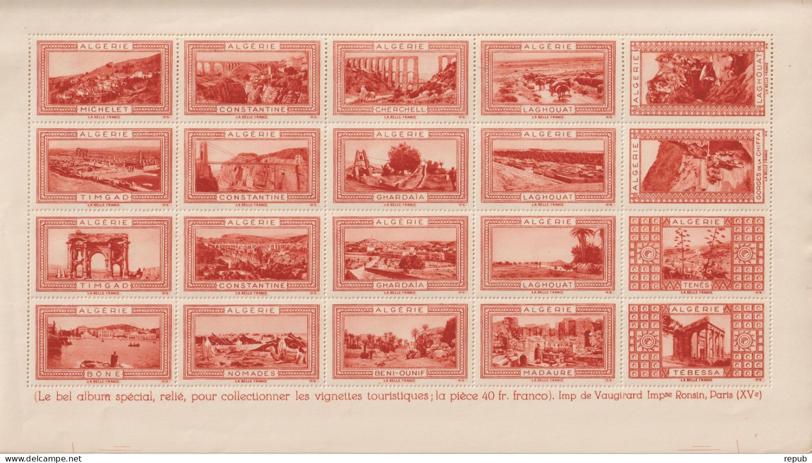 France Feuille Pli Central De 40 Vignettes Belle France Algérie ** MNH Avec Défauts - Turismo (Viñetas)