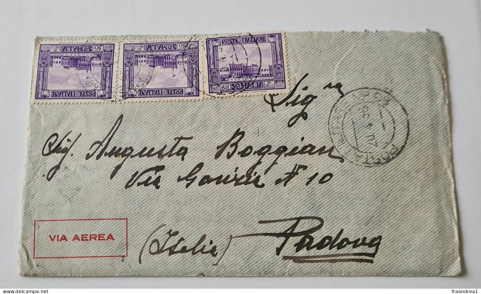 STORIA POSTALE    SOMALIA Italia Posta Militare  98 ? X PADOVA 50 CENT X 3  1935  Rara - Marcophilia (AirAirplanes)