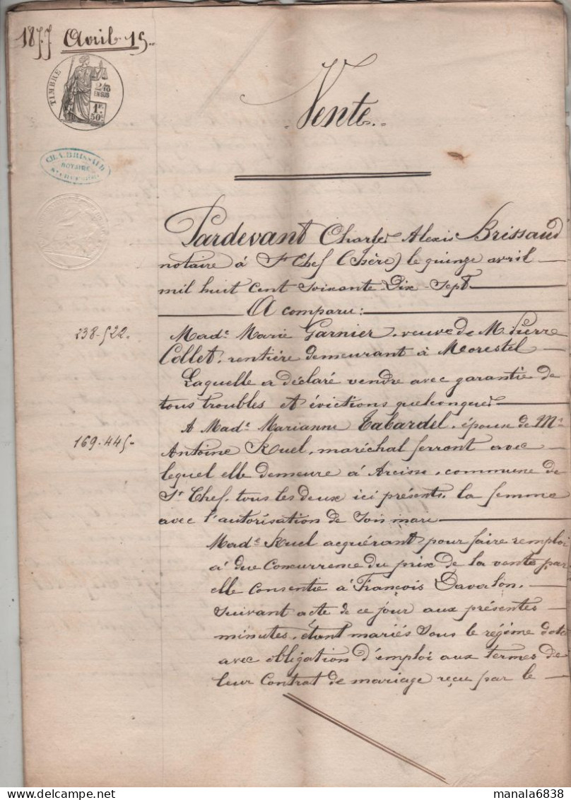 Vente Garnier Collet Morestel Tabardel Ruel Maréchal Ferrant Arcisse Saint Chef Parcelle La Planta La Cassière 1877 - Unclassified