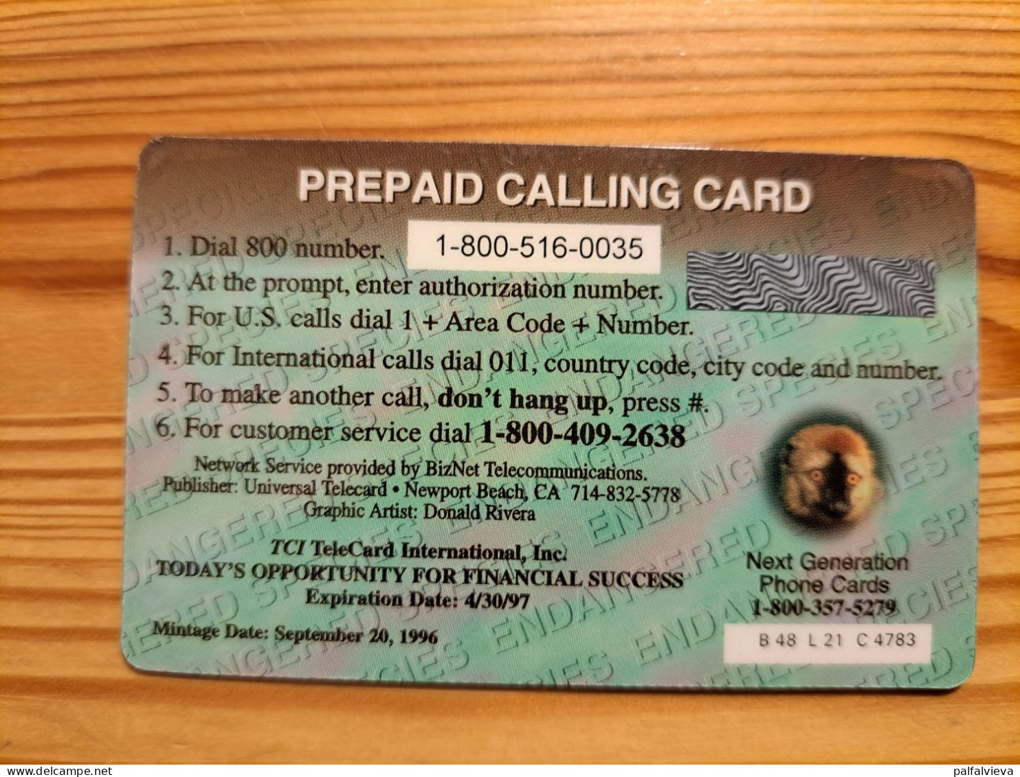 Prepaid Phonecard USA, Next Generation - Monkey - Other & Unclassified