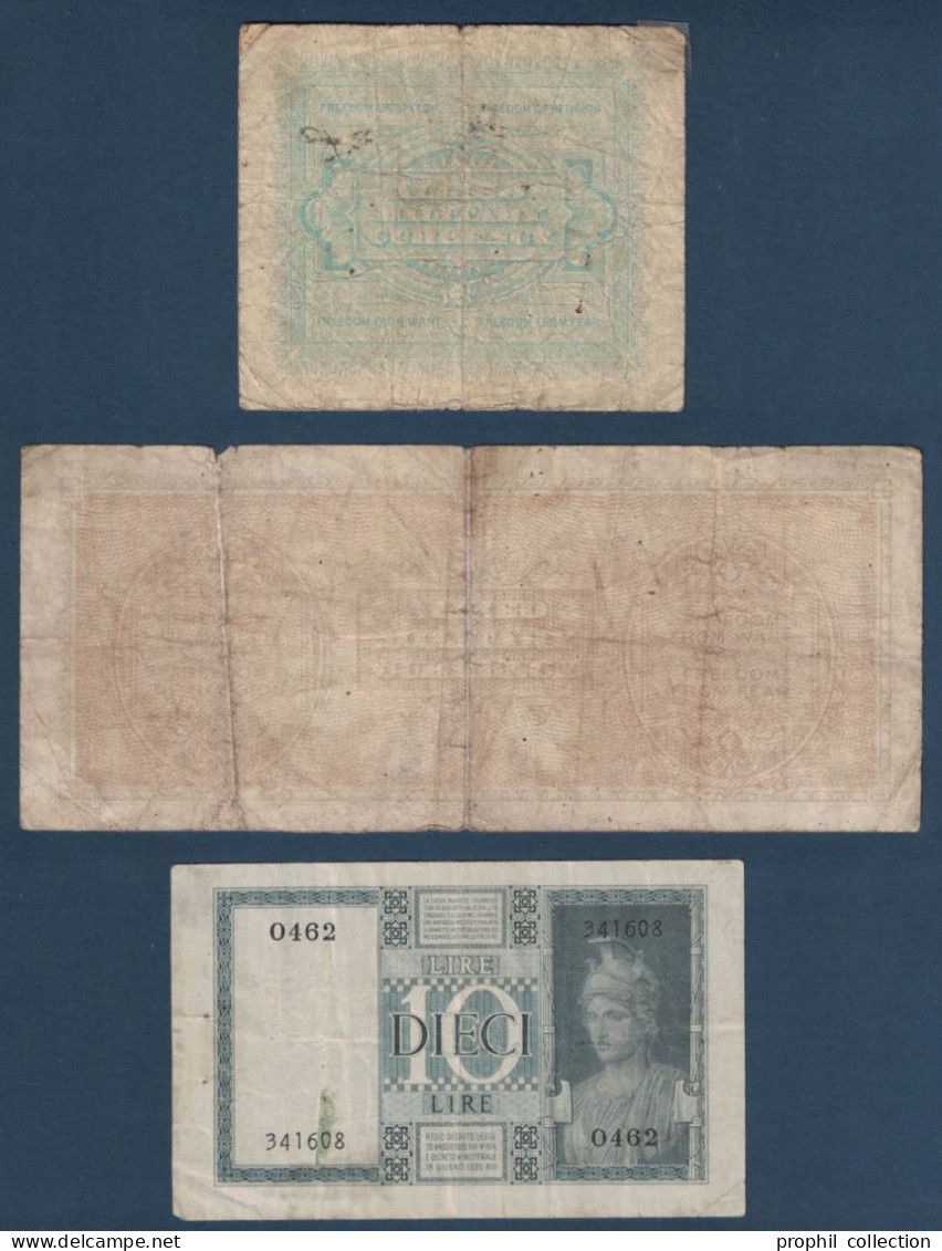 ITALIE - LOT De 3 BILLETS (ETAT) Avec 10 Et 100 LIRE Dont 2 X OCCUPATION ALLIÉS SECONDE GUERRE MILITAIRE WW2 - Allied Occupation WWII