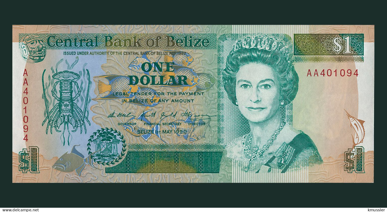 # # # Banknote Belize 1 Dollar 1990 (P-51) UNC # # # - Belize