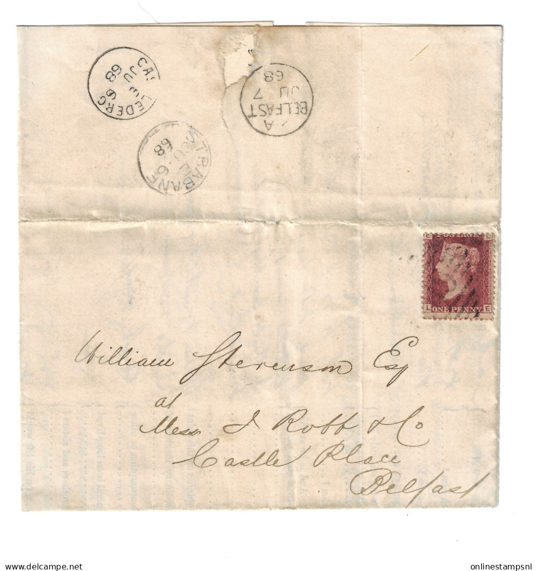 GB Complete Letter Belfast -> Belfast Pl 71 LE (first Plate) Simplex Cancel 115 High Diamond Shape Castlederc/E/JU 6/6 - Lettres & Documents