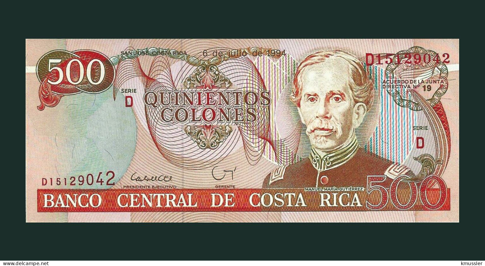 # # # Banknote Aus Costa Rica 500 Colones 1989 (P-262) UNC # # # - Costa Rica