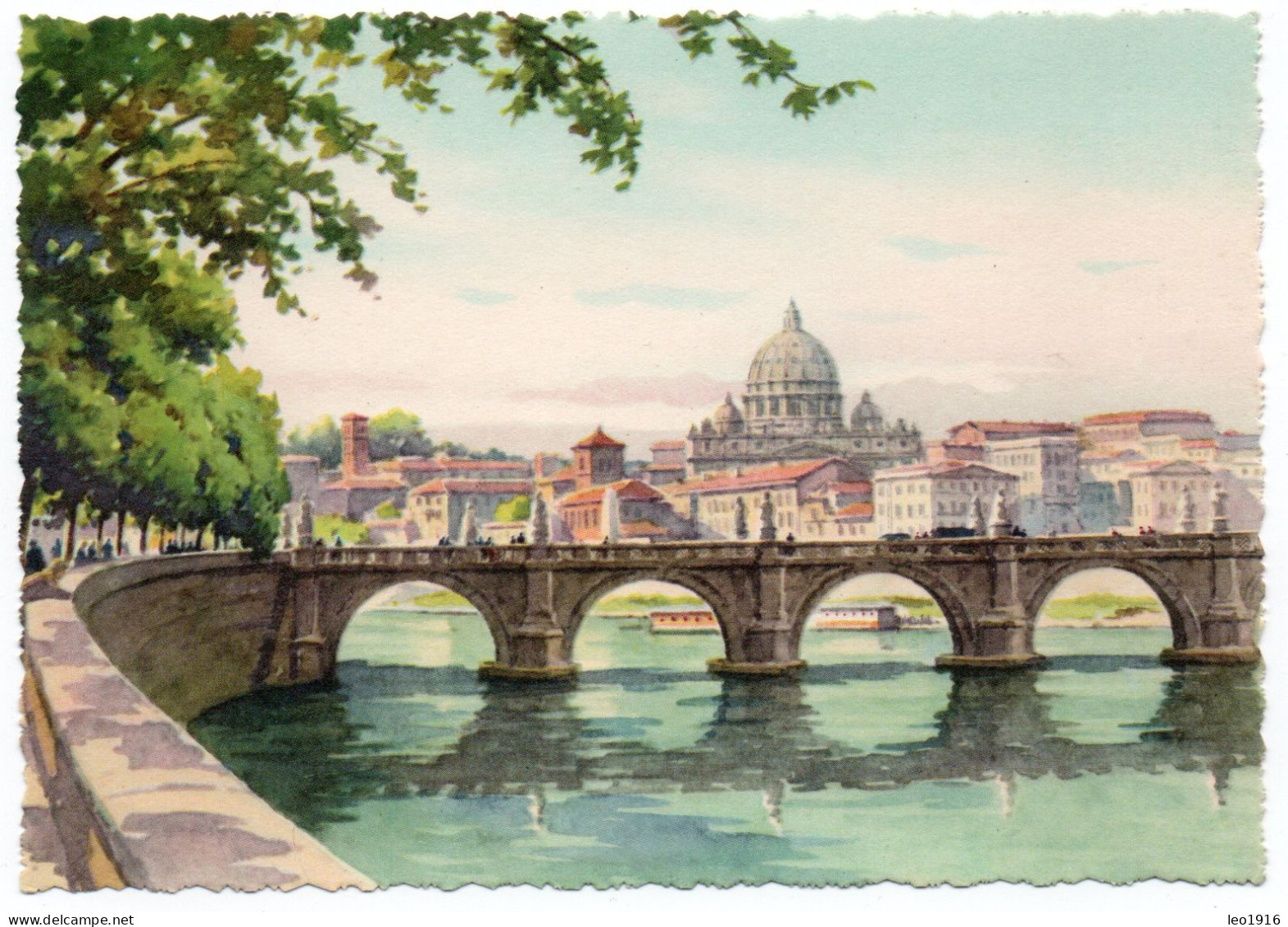 CPSM Italie Lazio Rome Pont Saint-Ange Et Basilique Saint-Pierre / Aquarelle Grossi - Ponti