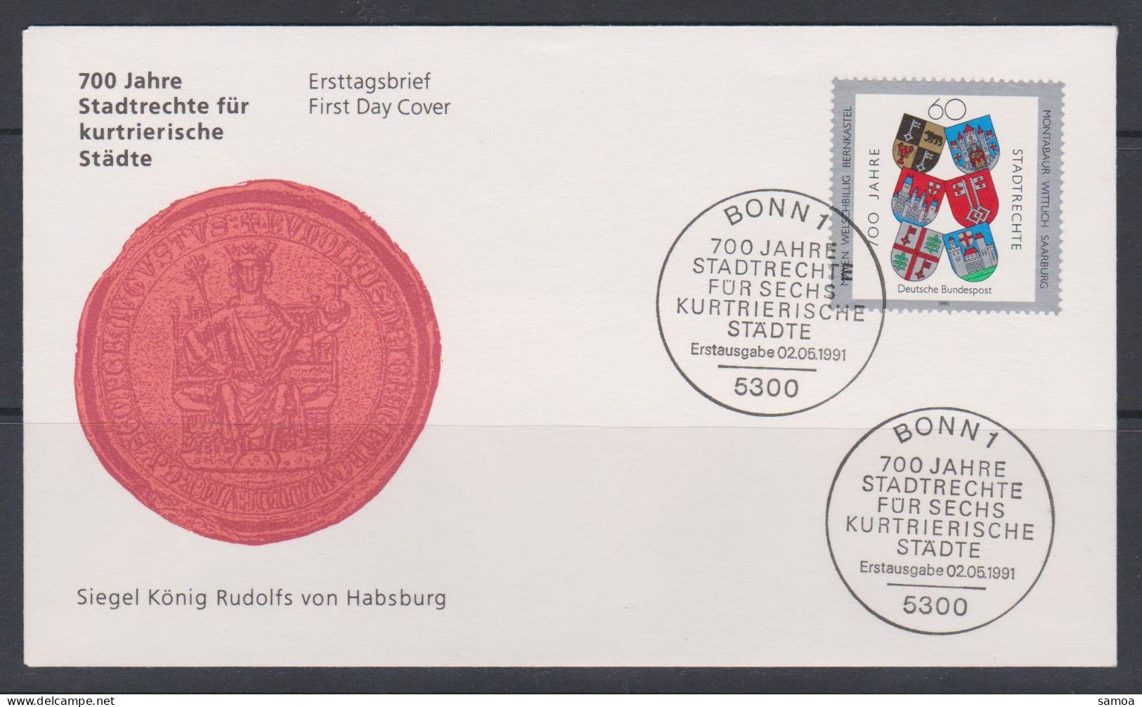 Allemagne RFA FDC 1991 1360 Armoiries De Villes - FDC