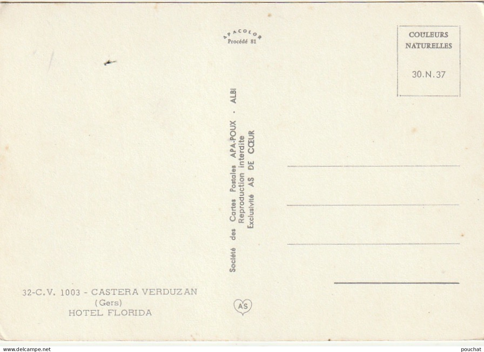 ZY 46-(32) CASTERA VERDUZAN - HOTEL FLORIDA - 2 SCANS - Castera
