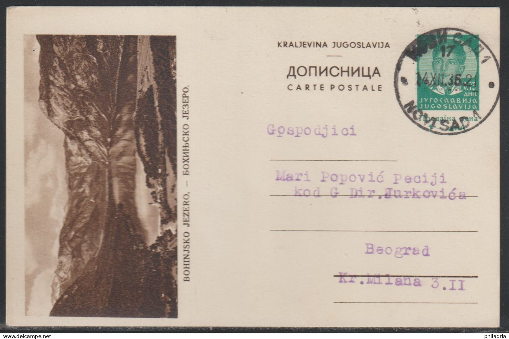 Kingdom Of Yugoslavia, 1936, Illustrated Postcard, Bohinjsko Jezero - Lettres & Documents