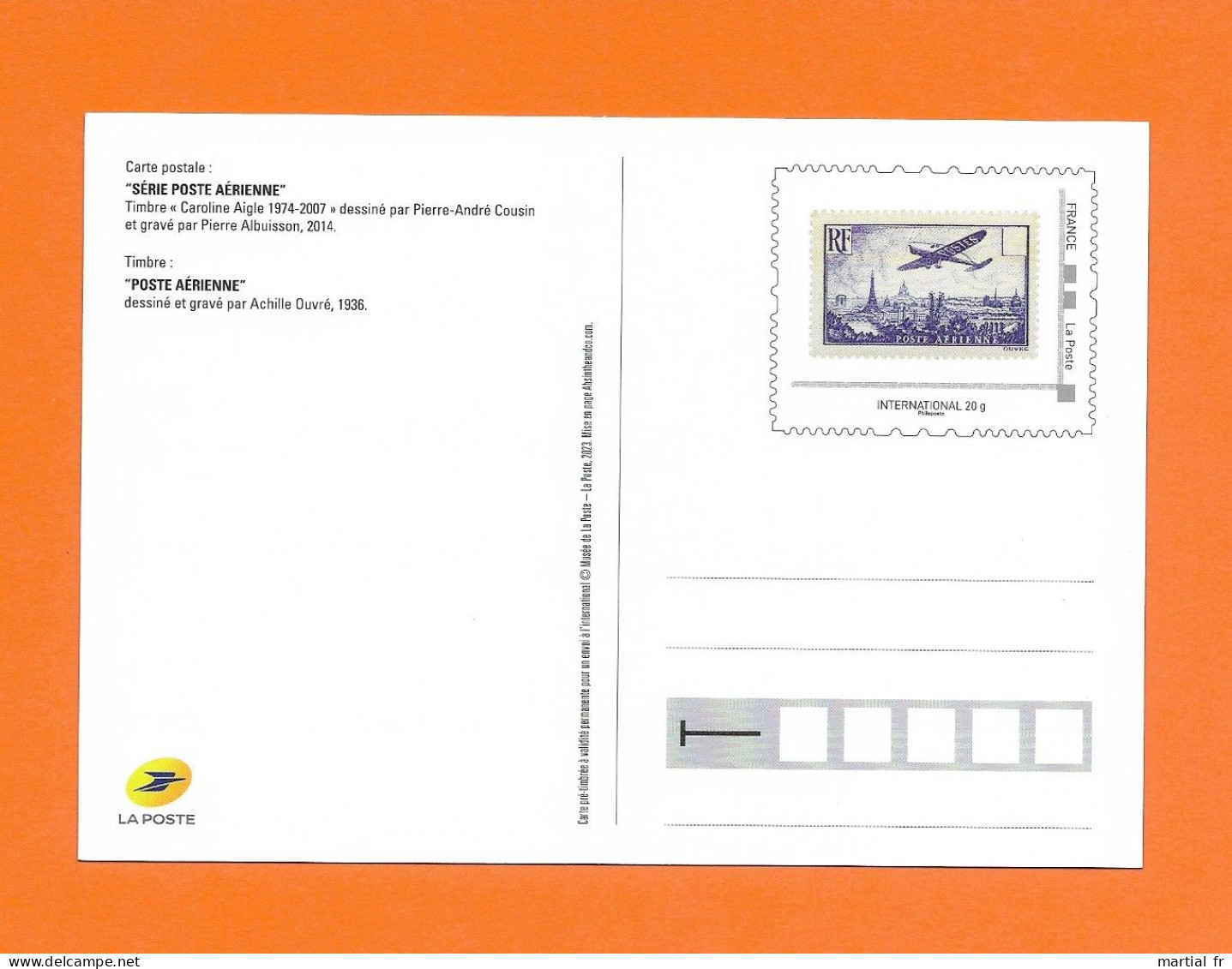 Entier Postal PAP CAROLINE AIGLE 1974 2007 AVION SURVOLANT PARIS TOUR EIFFEL TURM TOWER COUSIN ALBUISSON OUVRE 2023 - Official Stationery