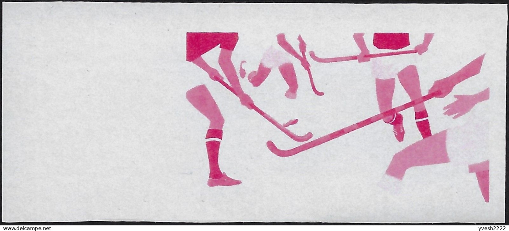 Aitutaki 1976 Y&T 174. 7 Essais, Couleurs Progressives Offset (noir Jaune Cyan Magenta Or). JO De Montréal. Hockey - Jockey (sobre Hierba)