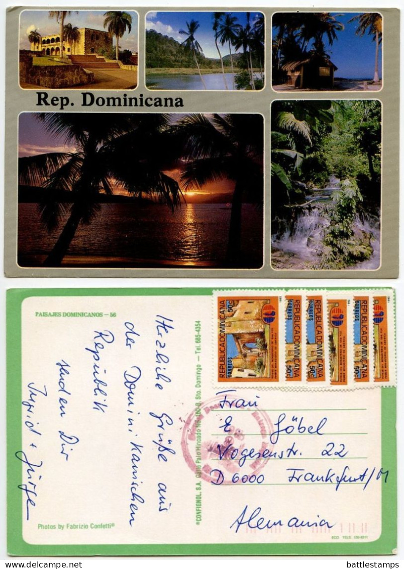 Dominican Republic 1995 Postcard Scenic Views - Beaches, Palms, Waterfall; 50c. Ruins Of San Francisco Monastery X 6 - Dominicaine (République)